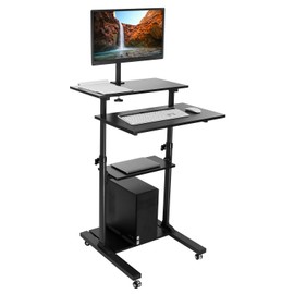 Mount-It! Rolling Adjustable Stand-Up Desk with Monitor Arm - Mobile Computer Workstation & Presentation Cart, in Black Color (MI-7942B)