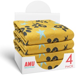 Washable Pee Pads for Dogs Superior Reusable Puppy Pads Pet Training Pads - 100% Waterproof Dog Pee Pad Protects Against Urine Leakage Non-Slip Grip - Yellow Star Prints (36 x 41 (4 Pack))