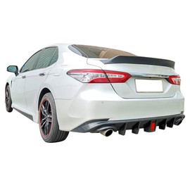 IKON MOTORSPORTS, Rear Diffuser Compatible With 2018-2024 Toyota Camry LE XLE, CFL Carbon Fiber Print PP Polypropylene Rear Bumper Lip with 3RD Brake Light and 93MM Tips, 2019 2020 2021