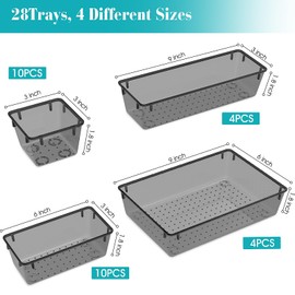 StorMiracle 28 PCS Clear Plastic Drawer Organizers Set, 4 Size Desk Drawer Organizer Trays for Makeup, Jewelry, Kitchen Utensils, Gadgets and Office Accessories, Black