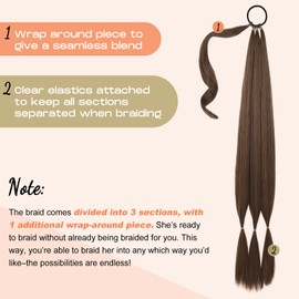 SEIKEA Long DIY Braided Ponytail Extension with Hair Tie Straight Wrap Around Hair Extensions Ponytail Natural Soft Hairpiece Chocolate Brown 34 Inch (After Braided 30 Inch)