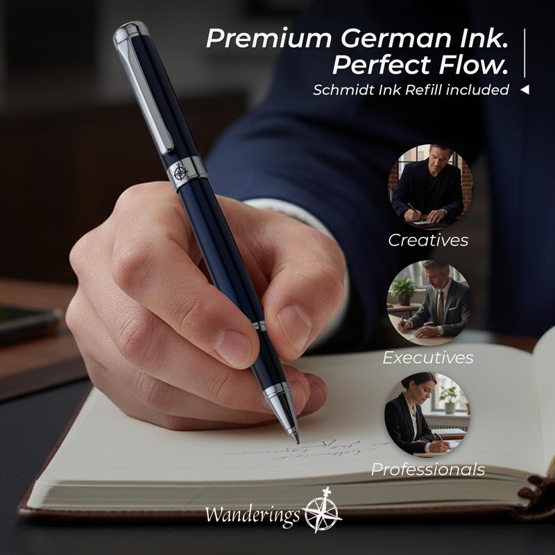 WANDERINGS Premium Rollerball Pen with German Ink – Perfectly Balanced