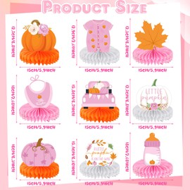 Dianelhall 9 Pcs Fall Honeycomb Centerpieces Little Pumpkin Party Table Decorations for Fall Thanksgiving Baby Shower Gender Reveal Autumn Harvest Birthday Party Supplies(Pink)