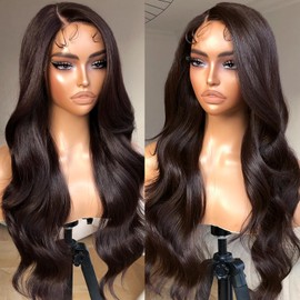 BrownBomb Body Wave Lace Front Wig, Synthetic Lace Front Wig Pre Plucked Glueless Wigs 13X5X1 HD Lace Front Wigs for Women 24inch Side Part Wig (Brown, 24)