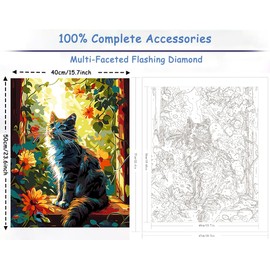 ZTOTZ Cat Paint by Numbers Kit for Adults,Animal Cat Paint by Number Kit Canvas, DIY Window Flower Paint by Numbers Easy for Living Room Decor Gift 16x20 Inch