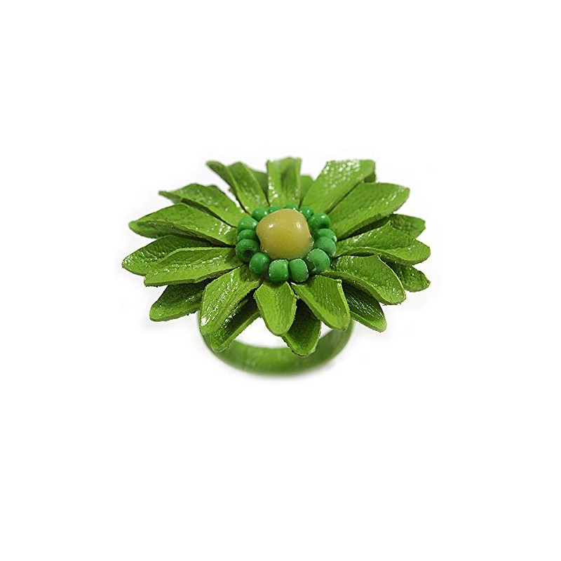 Avalaya Lime Green Leather Daisy Flower Ring - 40mm D