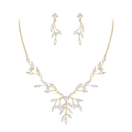 EVER FAITH Cubic Zirconia Party Marquise Jewellery Set Round Cubic Zirconia Vine Leaf Necklace Earring Set, Cubic Zirconia, Cubic Zirconia