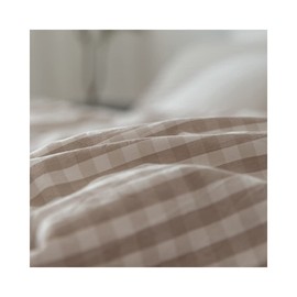 F.Y.Dreams 100% Washed Cotton Duvet Cover for Weighted Blanket 60x80 inches with 8 Ties, Zipper on Long Side/Khaki and White Grid/Just Duvet Cover