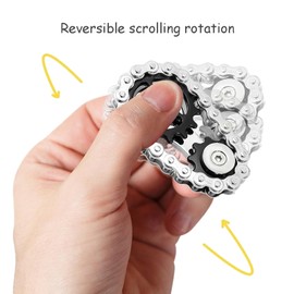 Yilceemy Metal Sprocket Chain Fidget, Cool Assembly Fidget Spinner Ring, Novelty Hand Finger Spinner, for Anti-Anxiety (6 x 3.5 cm)