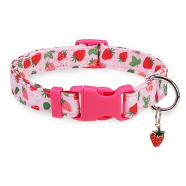 PUPTECK Cute Strawberry Dog Collar, Soft Cloth Fabric Dog Collars for Small Medium Large Dogs, Adjustable Puppy Collar with Pendant for Male Female Boys Girls Accessories