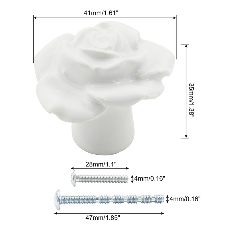Bonsicoky 2 Pcs White Rose Drawer Pulls, Ceramic Flower Knobs