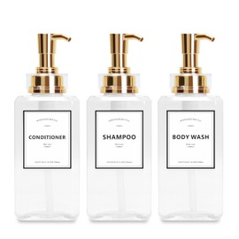 YACEYACE Clear Shampoo and Conditioner Dispenser, 16.9oz Set of 3 Empty Soap Dispenser Bottles, Refillable Pump Shampoo Bottles for Kitchen, Bathroom