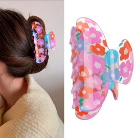Flower Hair Clips for Women Girls Floral Pattern Print Hair Claw Clips Cute Acrylic Hair Jaw Clips Strong Hold Non-Slip Hair Clamps for Thin Thick Hair Spring Summer Hair Accessories