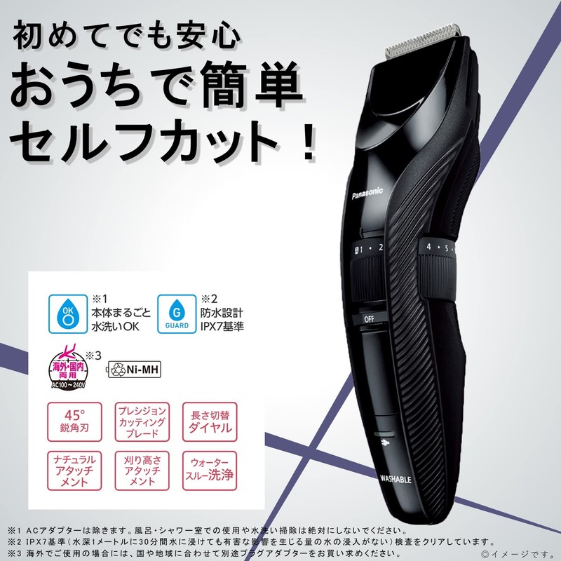 Panasonic ER-GC55-K Hair Cutter, Clipper, Compatible with Two Block, Charging/Alternating