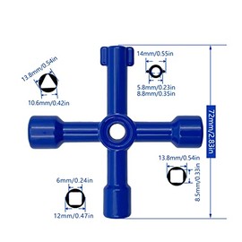 Llave de utilidad multifuncional de 4 vías, llave cruzada universal 4 en 1, llave cuadrada de acero inoxidable triángulo para válvula medidor de gas de agua, gabinete de ascensor (azul)