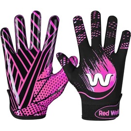 RED WORLD Football Gloves for Kids, Youth and Adult, Receiver Gloves for Boys and Girls, Men and Women, Enhanced Performance (Pink, Large)