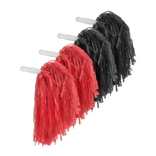 Pangda 12 Pack Cheerleading Pom Poms Sports Dance Cheer Plastic Pom Pom for Sports Team Spirit Cheering (Red and Black)