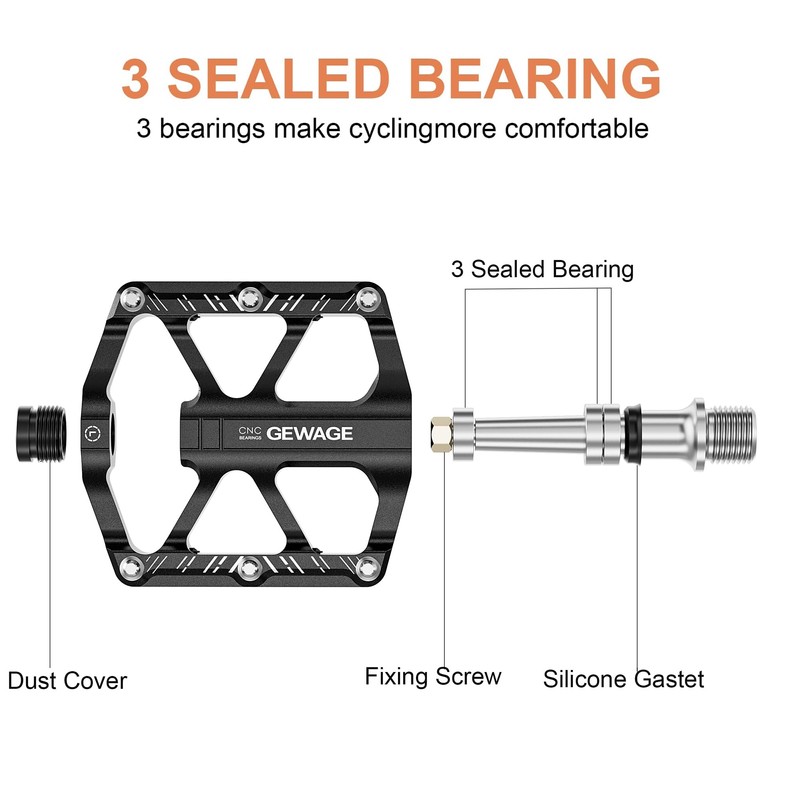 Road/Mountain Bike Pedals - 3 Bearings Bicycle Pedals with Reflectors