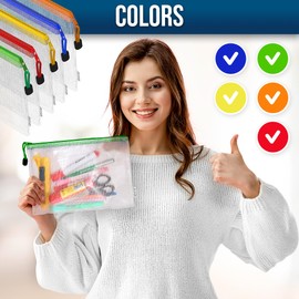 Mesh Zipper Pouch Bags A5-5 Pack Plastic Zipper Pouches for Organizing 9.5x7.1 - Mesh Pouch with Zipper Bags for Organizing - Mesh Zipper Bags for Office Supplies Travel Accessories Receipts Makeup