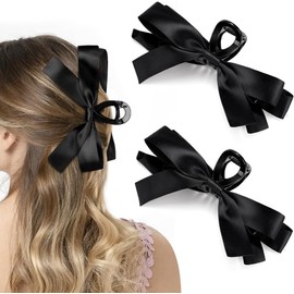 Bow Hair Claw Clip for Women, 2PCS Black Hair Bow Nonslip Large Claw Clips, Fashion Hair Styling Accessories Barrette for Daily Use (Black, One size)