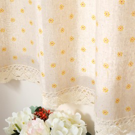 Moslovstar Window Curtain 47.2 Inch Length 1 Piece Cafe Curtain Tier Linen Textured Semi Sheer Farmhouse Curtains Window Treatments, Yellow Daisy