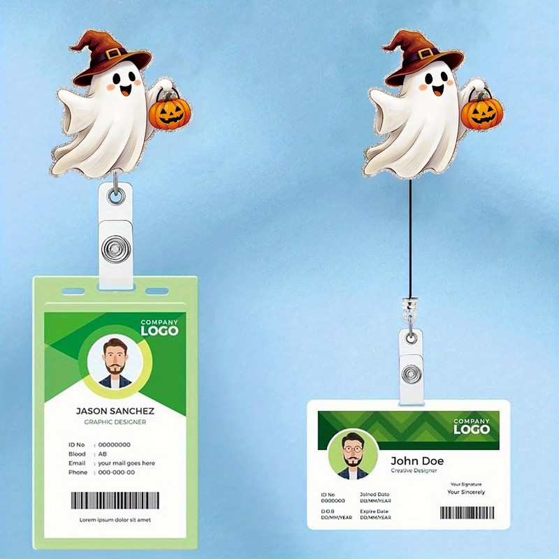 Cute Ghost Badge Reel Acrylic Retractable Halloween Badge Clip with