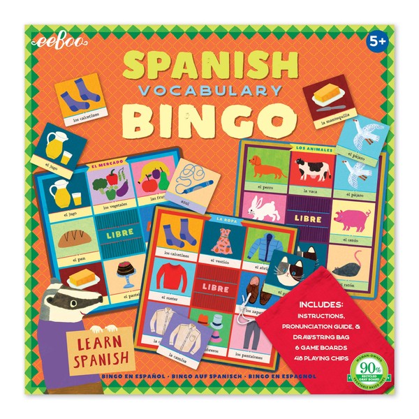 eeBoo: Spanish Bingo Vocabulary Game, A Game of Imaginative Problem Solving, Educational Games that Cultivates Conversation, Socialization, and Skill-Building, Learn Spanish, For Ages 5 and up