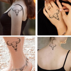 Dopetattoo 6 sheets Temporary Tattoos for Men and Women Buffalo Skull Sketch Bull Bones for Men Temporary tattoo for Women Neck Arm Chest for Woman