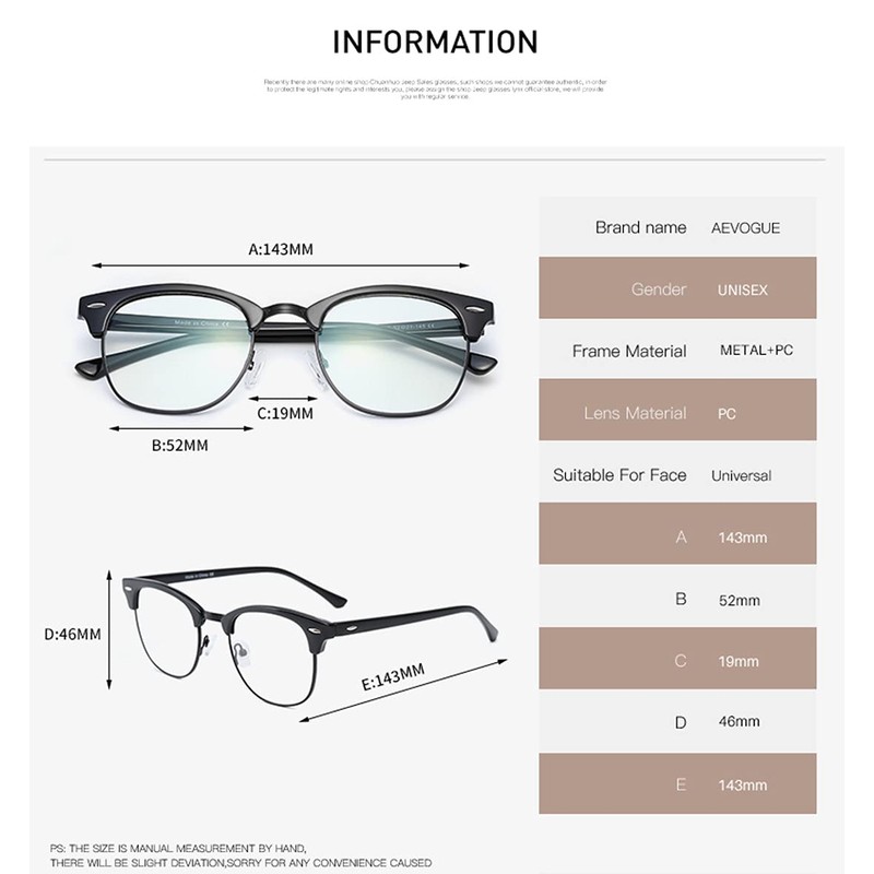 Half frame Retro Semi Rimless Clear Lens Glasses Blue Blocking