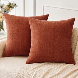 MIULEE Pack of 2 Fall Burnt Orange Throw Pillow Covers 20x20 Inch Soft Chenille Pillow Covers for Sofa Living Room Couch Solid Dyed Cases