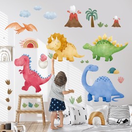 DECOWALL Watercolor Dinosaur Wall Sticker Decor Kindergarten Nursery Kids Room DIY Wall Decal Sticker Wall Art Stickers Boy Girls Children Bathroom Decor Vinyl Bedroom Teen Kids Wallpaper Wallpaper
