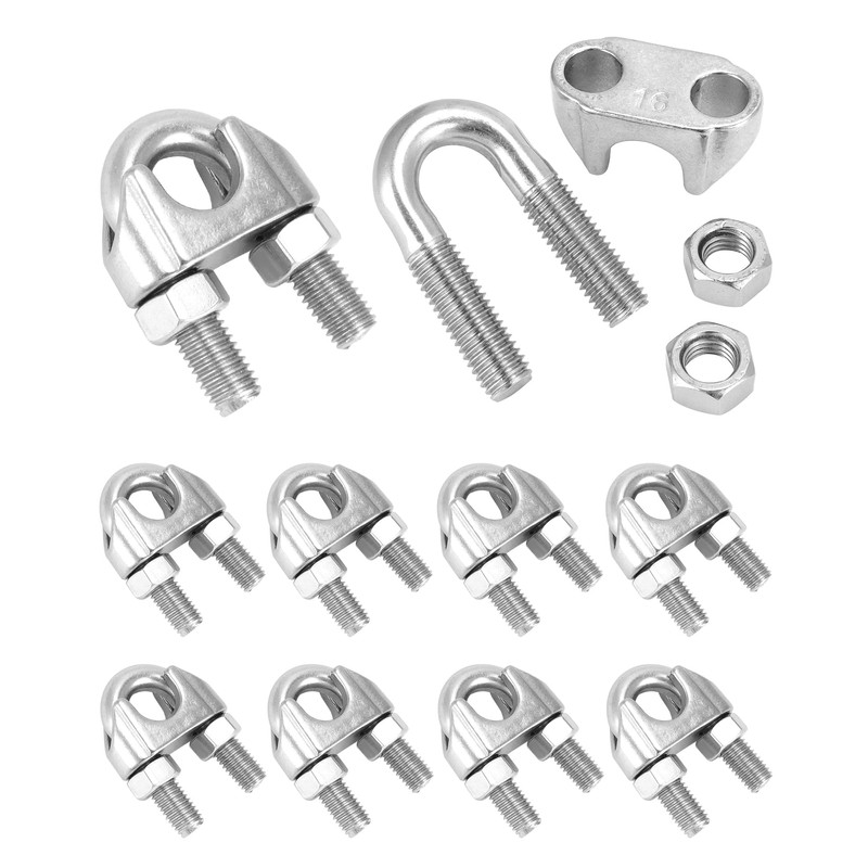 QWORK 5/8" Wire Rope Clamp Clip M16, 10 Pack Large