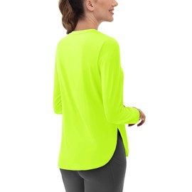 Cavva Workout Shirts Women Sun Protection Long Sleeve Tops +SPF 80+ Dry fit Athletic UV Shirts Gym Fluorescent Green, S