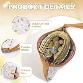 Bolsa organizadora pequeña de algodón floral para mujer con llavero con estampado pequeño con cremallera, monedero, tarjetero, cartera para mujeres y 