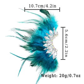 Aksod Feather Ear Cuff Blue Indian Tribal Piercing Ear Wrap Sparkly Rhinestone Ear Crawler Climber Vintage Plume Fairy Earrings Elf Ear Cuff Clip Jewelry for Women Cosplay Renaissance Costume Accessories (Single Left)