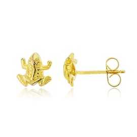 Yellow Gold Plated 925 Sterling Silver Polished Frog Stud Earrings for Women | 7.5mm Gold Plated Hypoallergenic Studs
