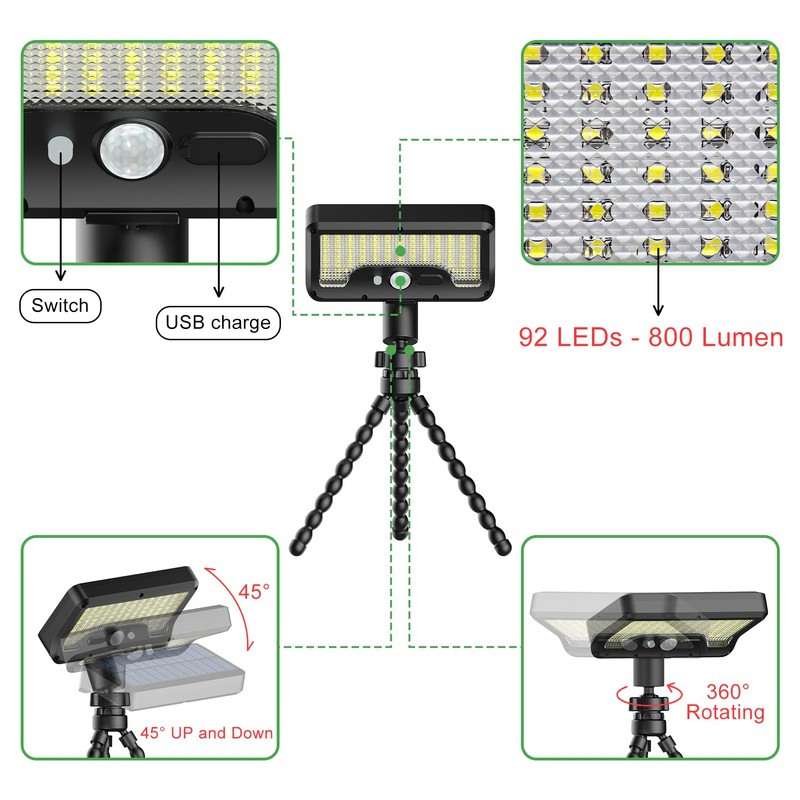 Tryme 92 LED Solar Lights Outdoor with Motion Sensor, Octopus