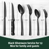 72-Piece Stainless Steel Black Silverware Set - CEKEE Flatware Kitchen