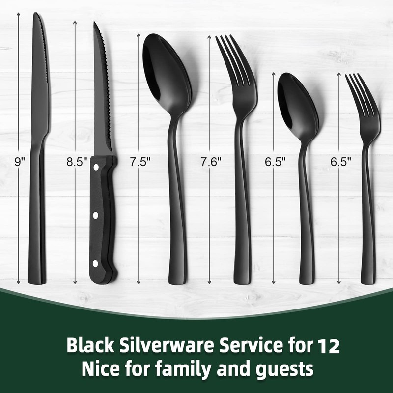 72-Piece Stainless Steel Black Silverware Set - CEKEE Flatware Kitchen
