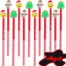 36 Set Christmas Themed Pencil Set,Bulk Christmas Pencil with Christmas Erasers,Incentive Gift Festive Themed Pencil Set,for Kids Christmas Class Gifts Xmas Christmas Eve Box Fillers for Kids