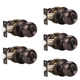 Probrico 5 Pack Oil Rubbed Bronze Door Knobs with Lock, Privacy Door Handle Locks, Oil Rubbed Bronze Bedroom Door Locks, Keyless Door Locksets, Stainless Steel Door Knob Locks, Bathroom Door Locks