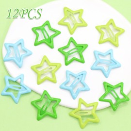 NAISKA Green Star Hair Accessories - Non-Slip Snap Barrettes and Pins for Girls and Women (12PCS)