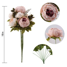Flojery Silk Peony Bouquet Vintage Artificial Peonies Flower for Home Wedding Party Decor (1pcs, Light Pink)