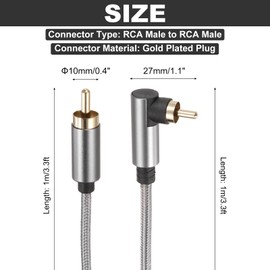 DMiotech 90 Degree RCA Cable 3.3ft, RCA Subwoofer Cable Dual Shielded Stereo Audio Cord for Home Theater, HDTV, Speakers, Hi-Fi Systems, Amplifiers