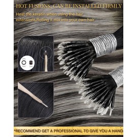 Hetto Nano Loop Hair Extensions Ombre Human Hair 20 Inch Nano Hair Extensions Real Human Hair Ombre Black to Silver Cold Fusion Pre Bonded 50s 50g #1B/S/1B