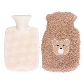 Rubber Hot Water Bottle with Cute Fleece Cover, 1 Liter Hot Water Bag Warm Water Bottle for Bed Hot Bottle Water Bag for Hand Feet Warmer for Kids Men Women Hot Cold Compress (Coffee Color Bear Head)