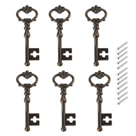 dophee 6 Pack Key Shape Pull Handles, Retro Antique Bronze Farmhouse Style Knobs, Decorative Zinc Alloy Cabinet Pulls for Kitchen Wardrobe Cupboard Furniture Door Drawer
