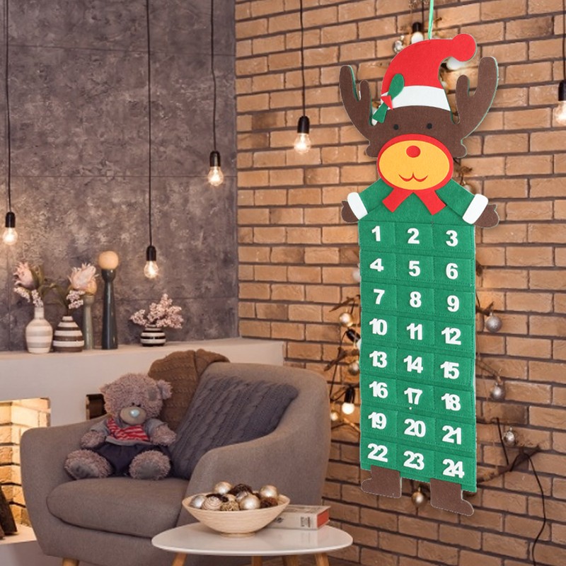 Christmas Themed Cute Felt Countdown Calendar Xmas Home Hanging DecorationElk
