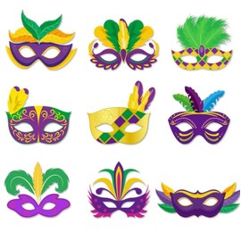 Losuya 9pcs Carnival Theme Party Paper Mask Feather Mask Eye Mask Decoration Mardi GRAS Costume Ball Photography Props