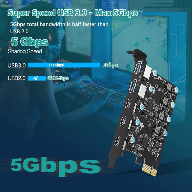 Aribrnten PCIe Expansion Card to 5 Port (3X USB C,2X